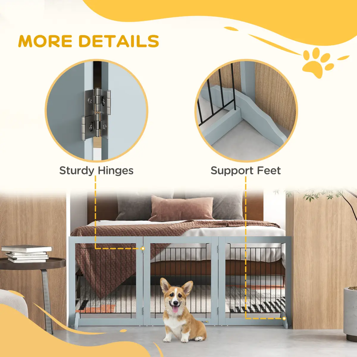 PawHut PawHut Foldable Wooden Pet Gate w/ 3 Panels 2 Support Feet for Small Dogs - Pet Gate