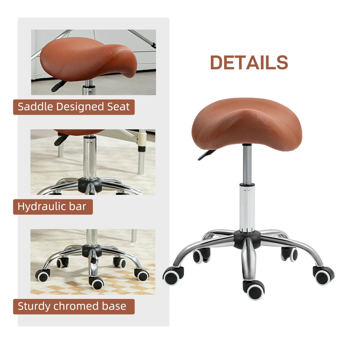 HOMCOM HOMCOM Saddle Stool 49-61cm Adjustable Height Padded PU Seat For Salons And Home Studios - Bar Stool