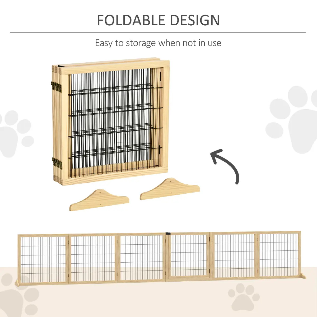 PawHut PawHut Freestanding Pet Dog Gate, Six-Panel Foldable Wooden Playpen, 432cm - Pet Gate
