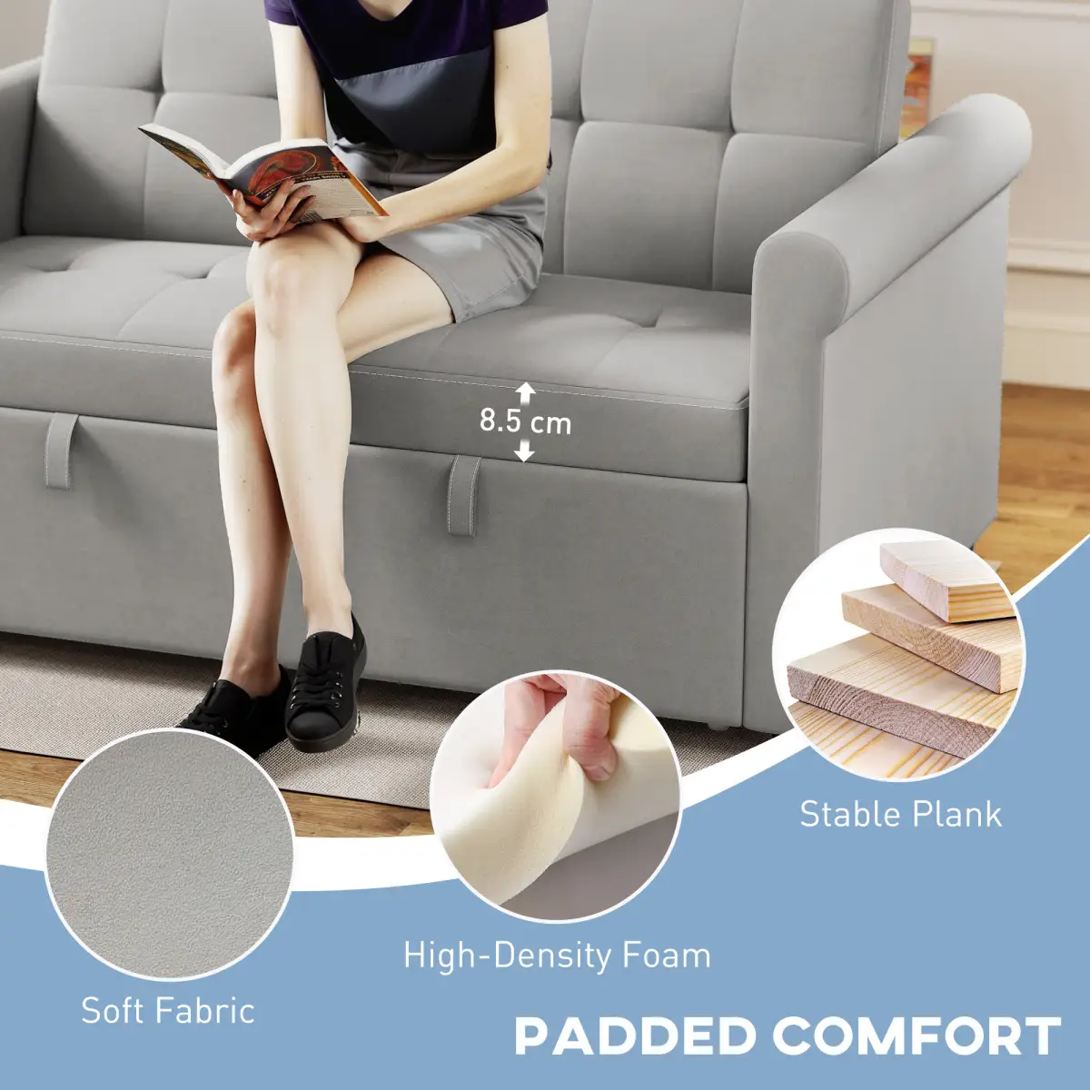 HOMCOM HOMCOM Convertible Pull Out Sleeper Sofa Bed Settee for Living Room, Grey - Sofa Bed