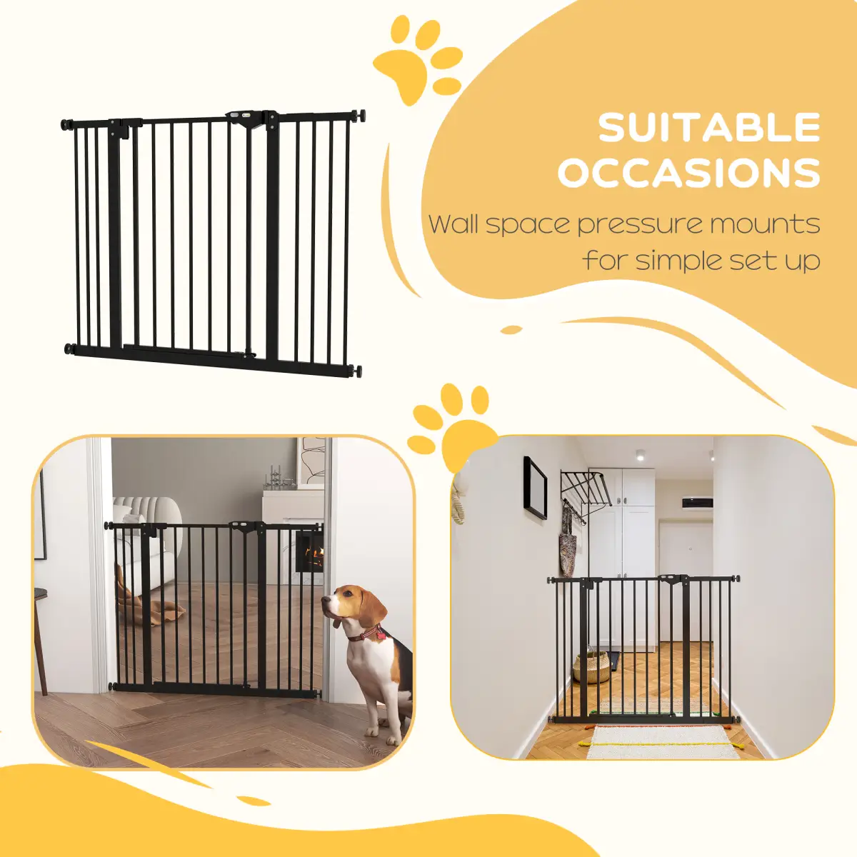 PawHut PawHut Adjustable Safety Gate w/ 2 Extensions and Four Adjustable Screws, Black - Pet Gate