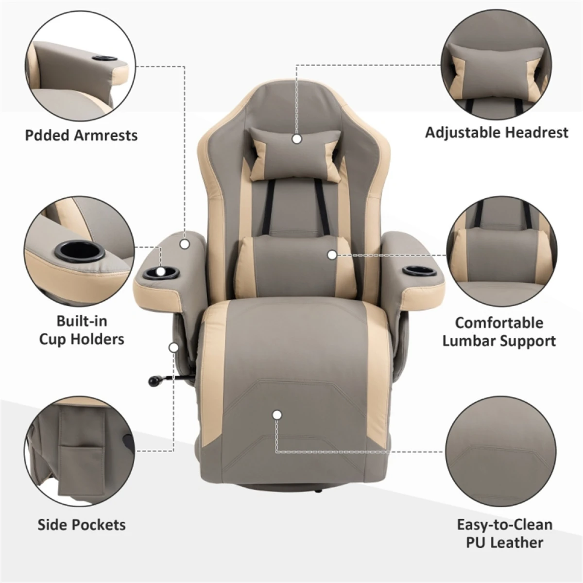 N/A Premium Massage Office Chair Full Size 360 Degree Swivel 135 Degree Recline With Liftable Footrest PU Leather For Home Office - Office Chair