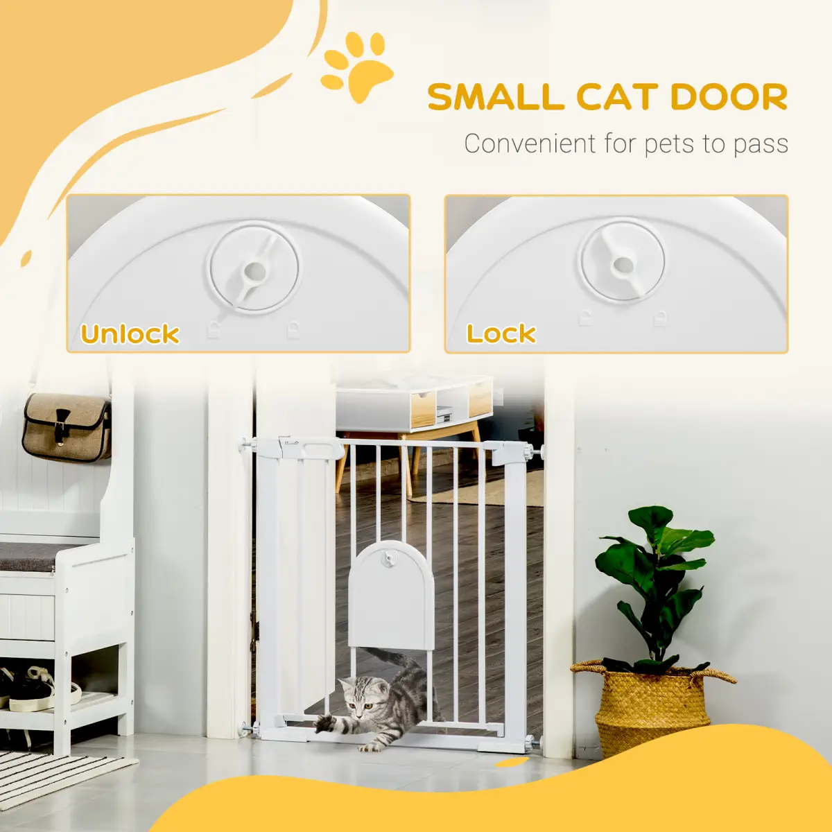 PawHut PawHut 75-82 cm Pet Safety Gate Pressure Fit Stair w/ Small Door Double Locking - Pet Gate