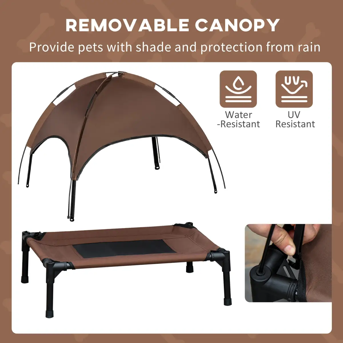 PawHut PawHut 76cm Elevated Dog Bed Cooling Raised Pet Cot UV Protection Canopy Coffee - Dog Beds