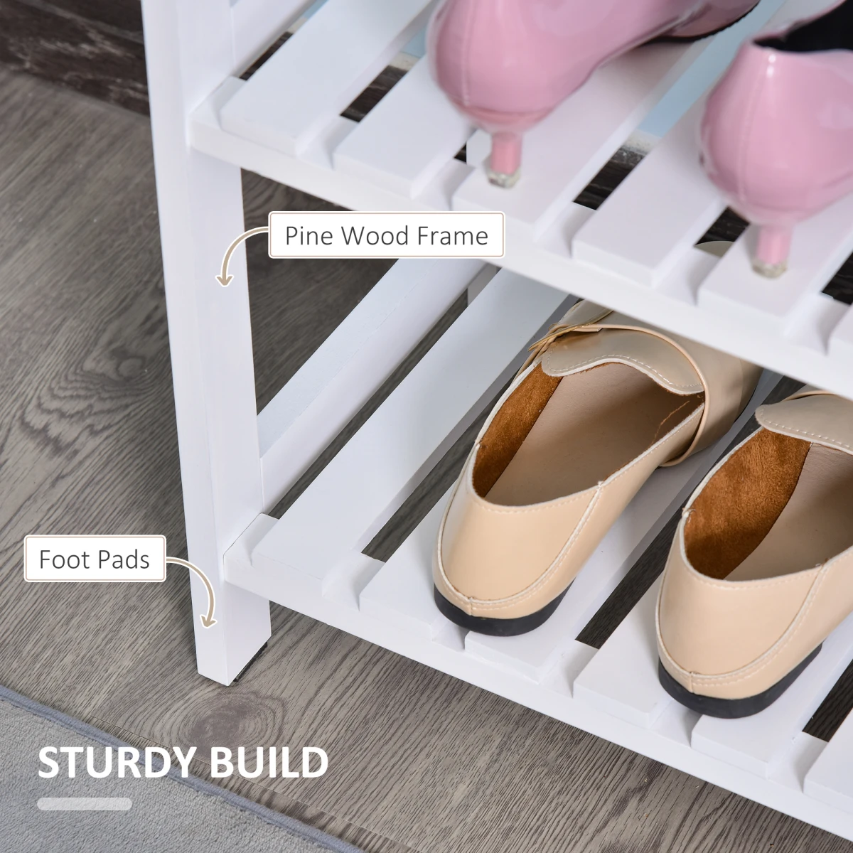 HOMCOM EcoWood Shoe Rack 57x70cm ThreeTier Entryway - Shoe Storage