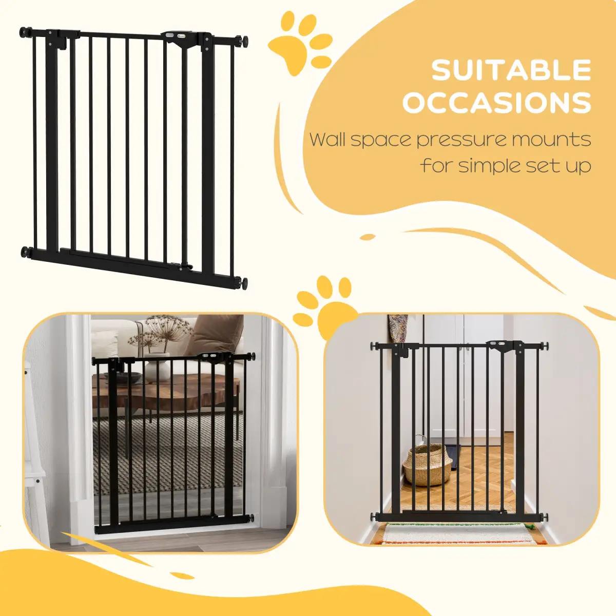 PawHut PawHut Adjustable Safety Gate w/ 1 Extensions and Four Adjustable Screws, Black - Pet Gate