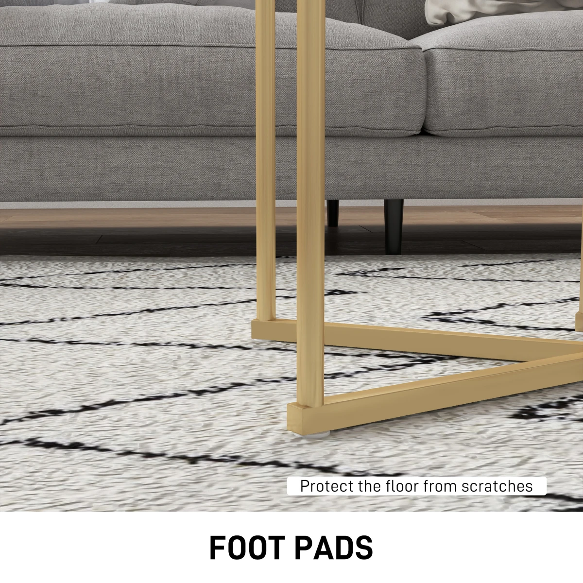 HOMCOM Nesting Coffee Tables Set of 2 With Marble Look Tops and Gold Frames for Modern Living Room - Coffee Table
