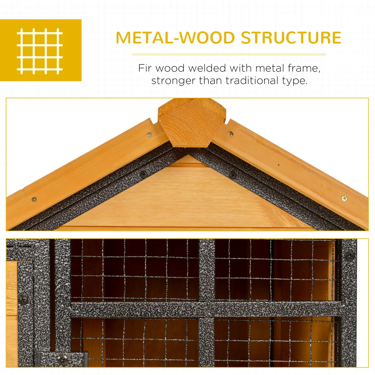 PawHut Wood-metal Rabbit Hutch Elevated Pet House Outdoor 122 x 63 x 92cm - Rabbit Hutch
