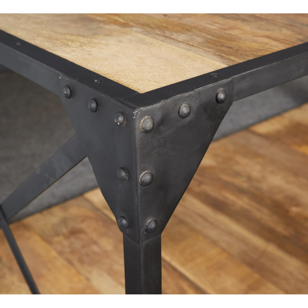 Ascot Industrial Coffee Table 48W X 20D X 18H Reclaimed Wood Top Handcrafted Living Room Decor by Indian Hub