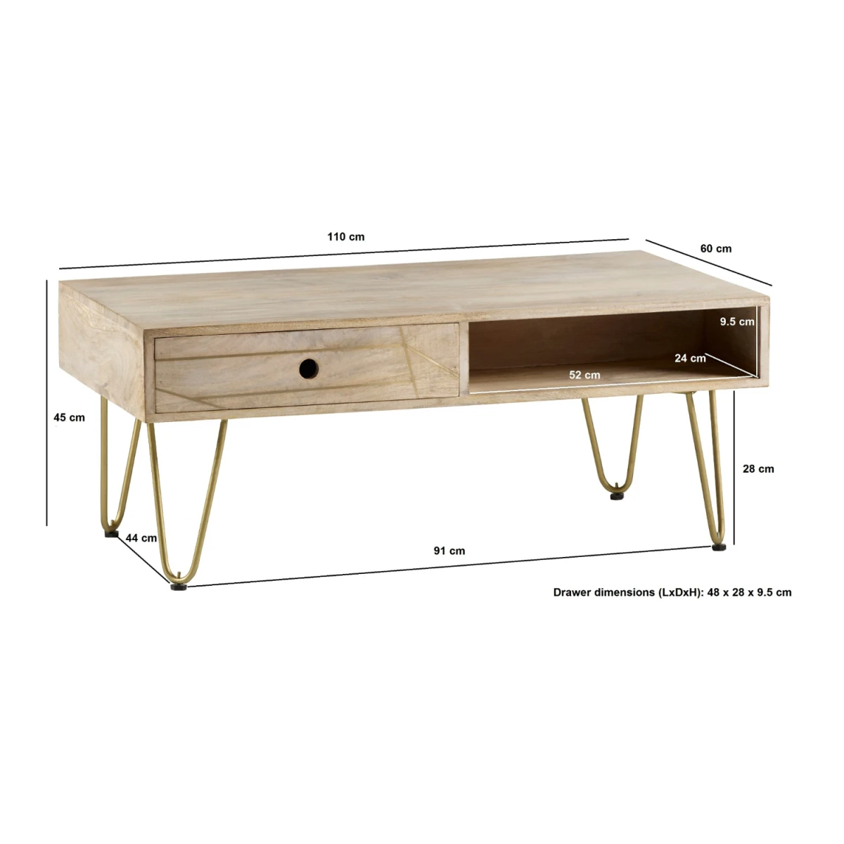 Indian Hub Premium Coffee Table 48Lx20W HairpinLeg LivingRoom - Coffee Table