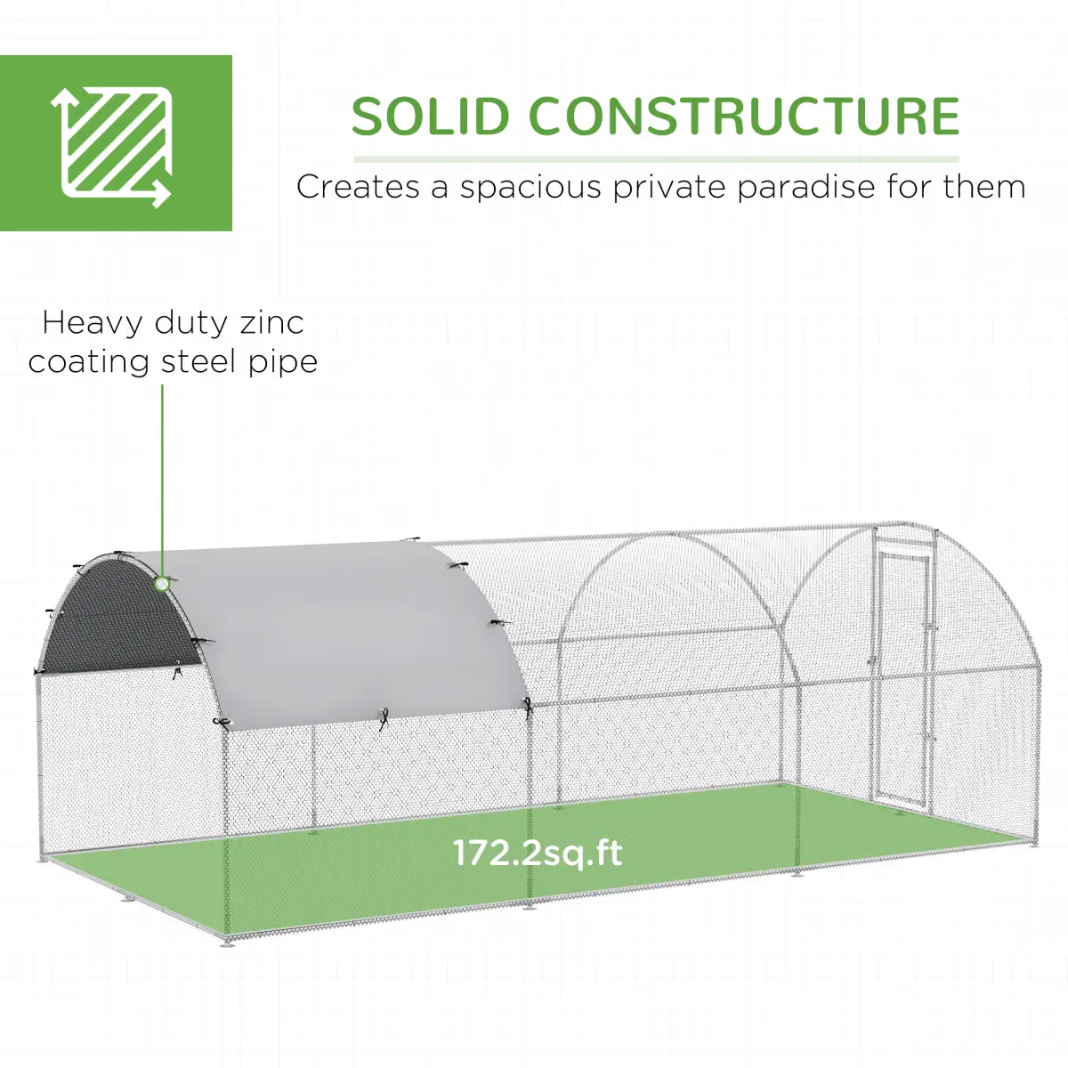 PawHut PawHut Walk-In Chicken Run Galvanised Chicken Coop with Cover 2.8 x 1.9 x 2m - Chicken Coop