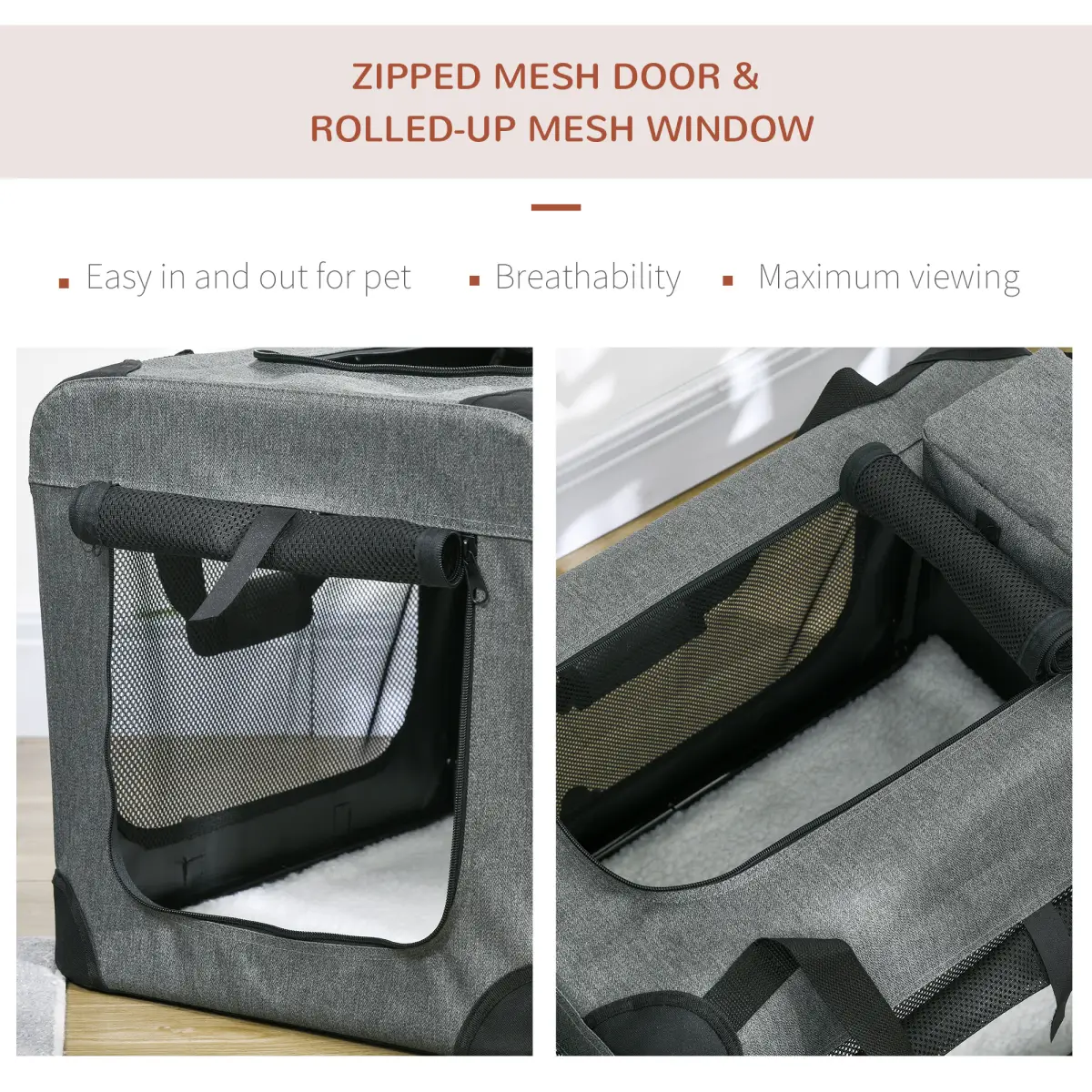 PawHut PawHut Folding Pet Carrier Bag House W/ Cushion Storage, Grey 60x41.5x41cm - Pet Carrier