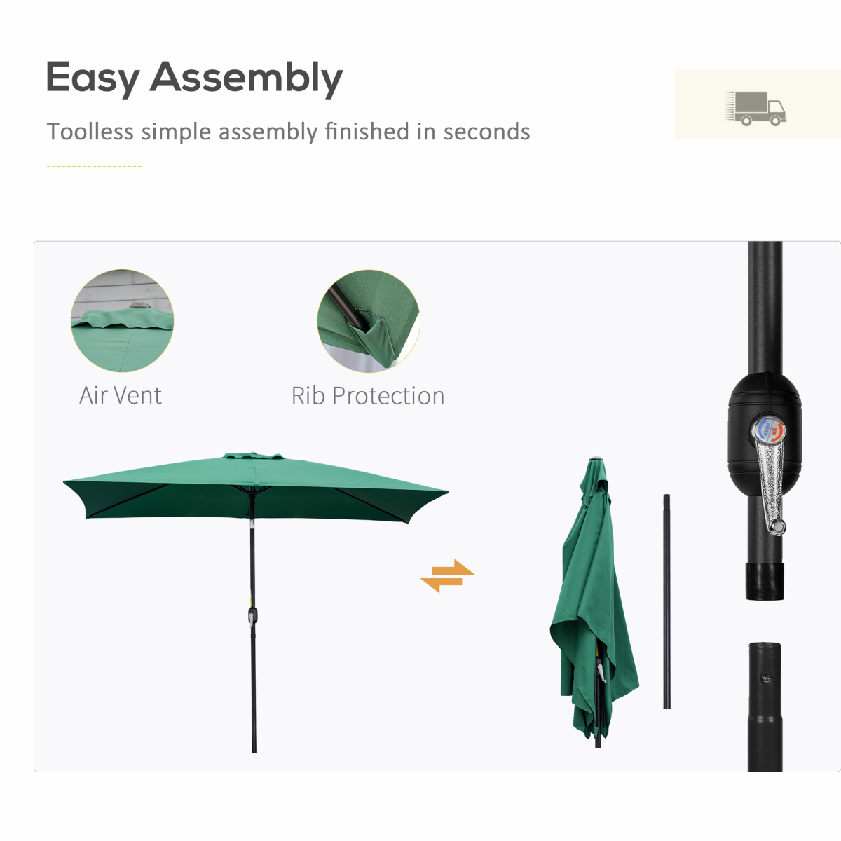 Outsunny Outsunny 3x2m Patio Parasol Canopy Tilt Crank 6 Ribs Sun Shade Garden Green - Parasol