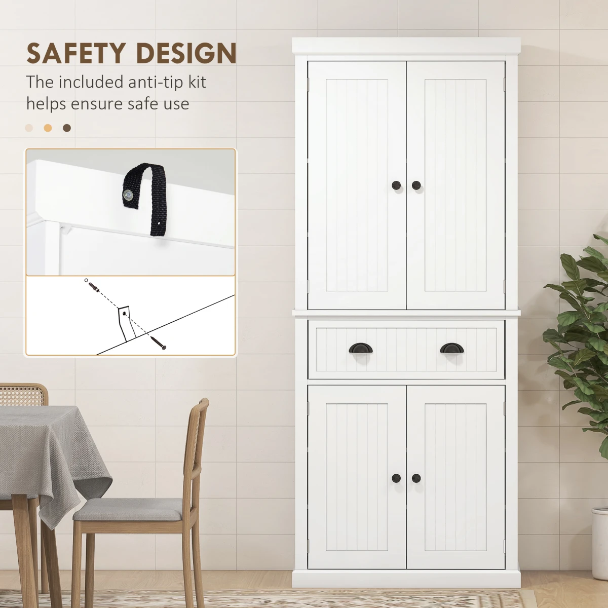 HOMCOM White Freestanding Cabinet 72x30 Drawers Kitchen - Sideboard