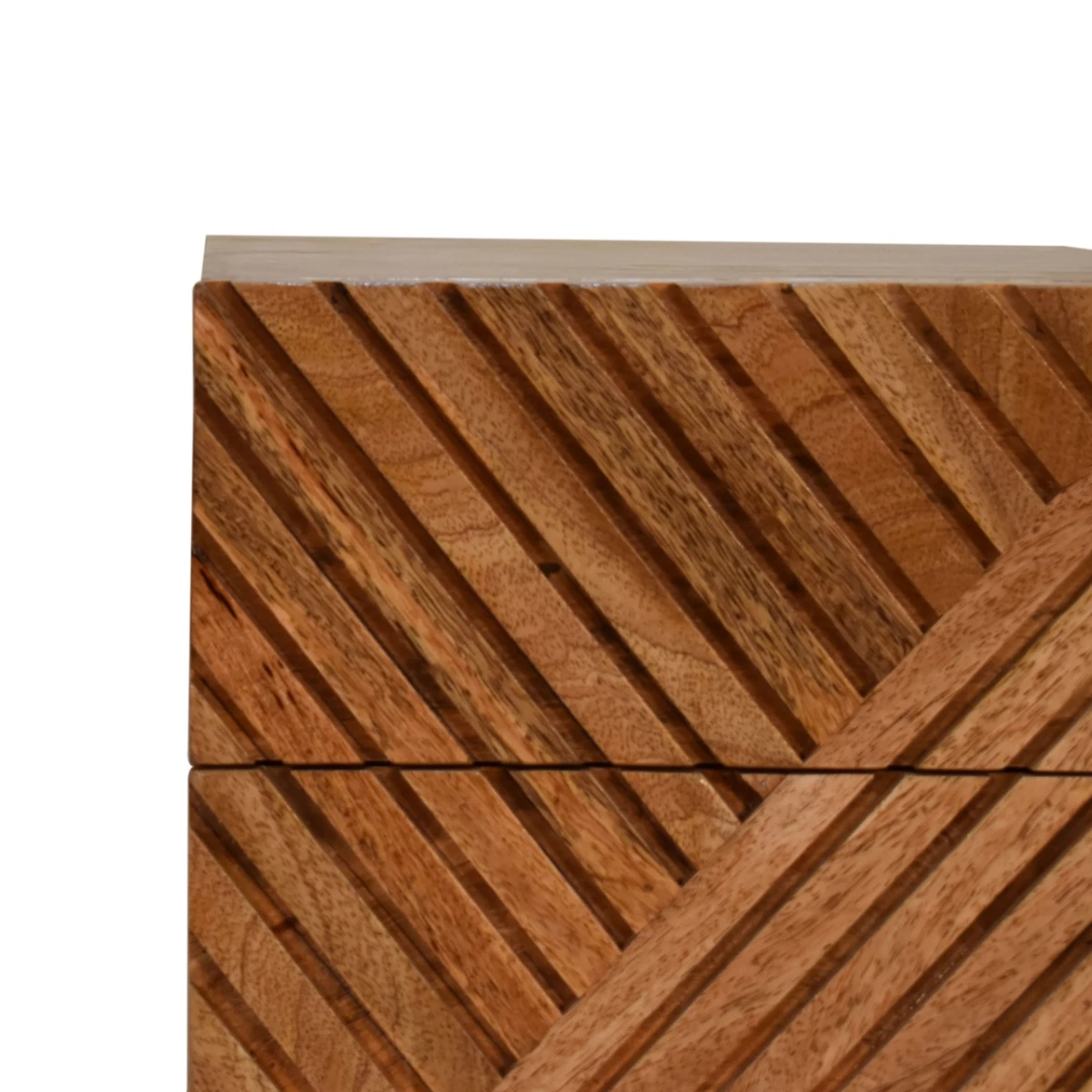 Artisan Furniture Artisan Furniture Bedside Table Mini Compact Solid Mango Wood Two Line Carved Drawers for Small Spaces - Bedside Table