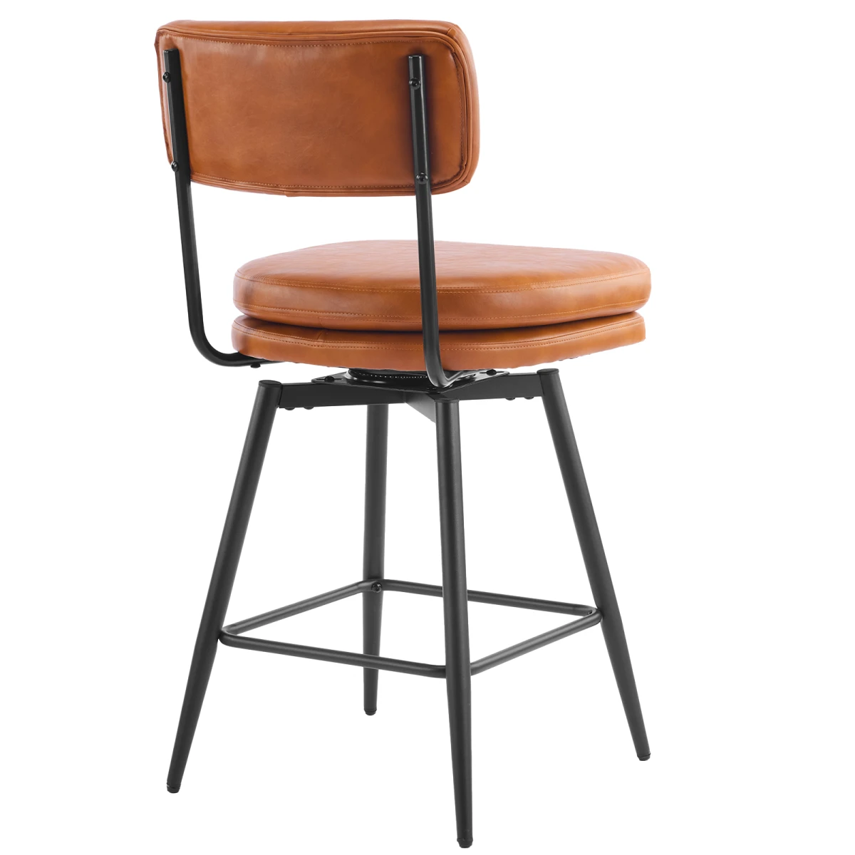 2 Pcs Brown PU Swivel Bar Stools with Removable Backrest & Double-Layer Seat, Metal Legs by N/A