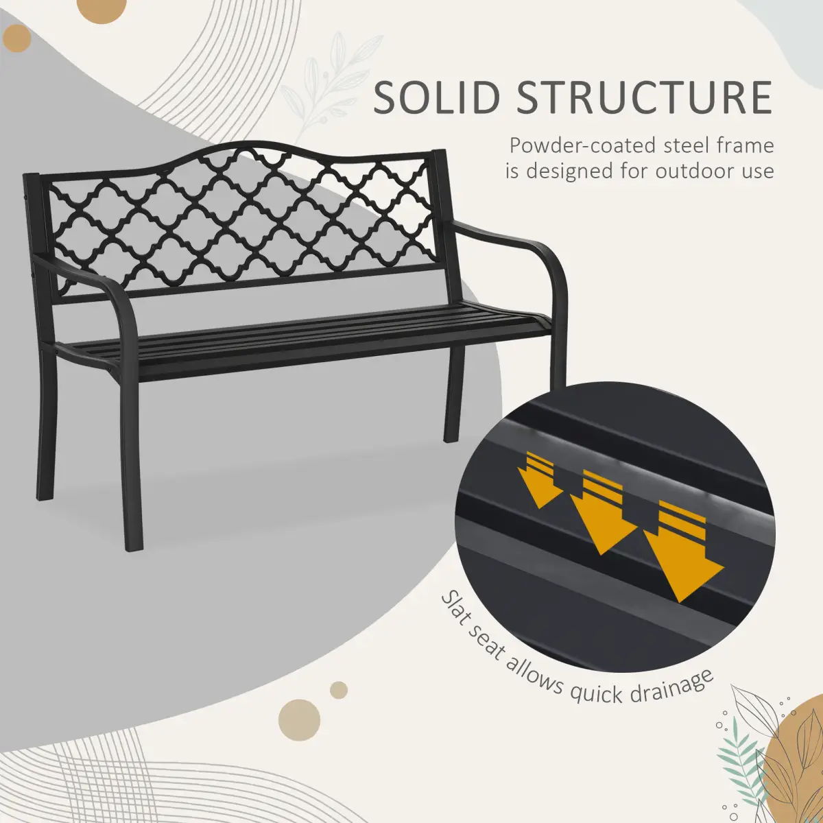 Outsunny 2-Seater Outdoor Garden Bench Antique Steel Armrest, - Garden Chairs