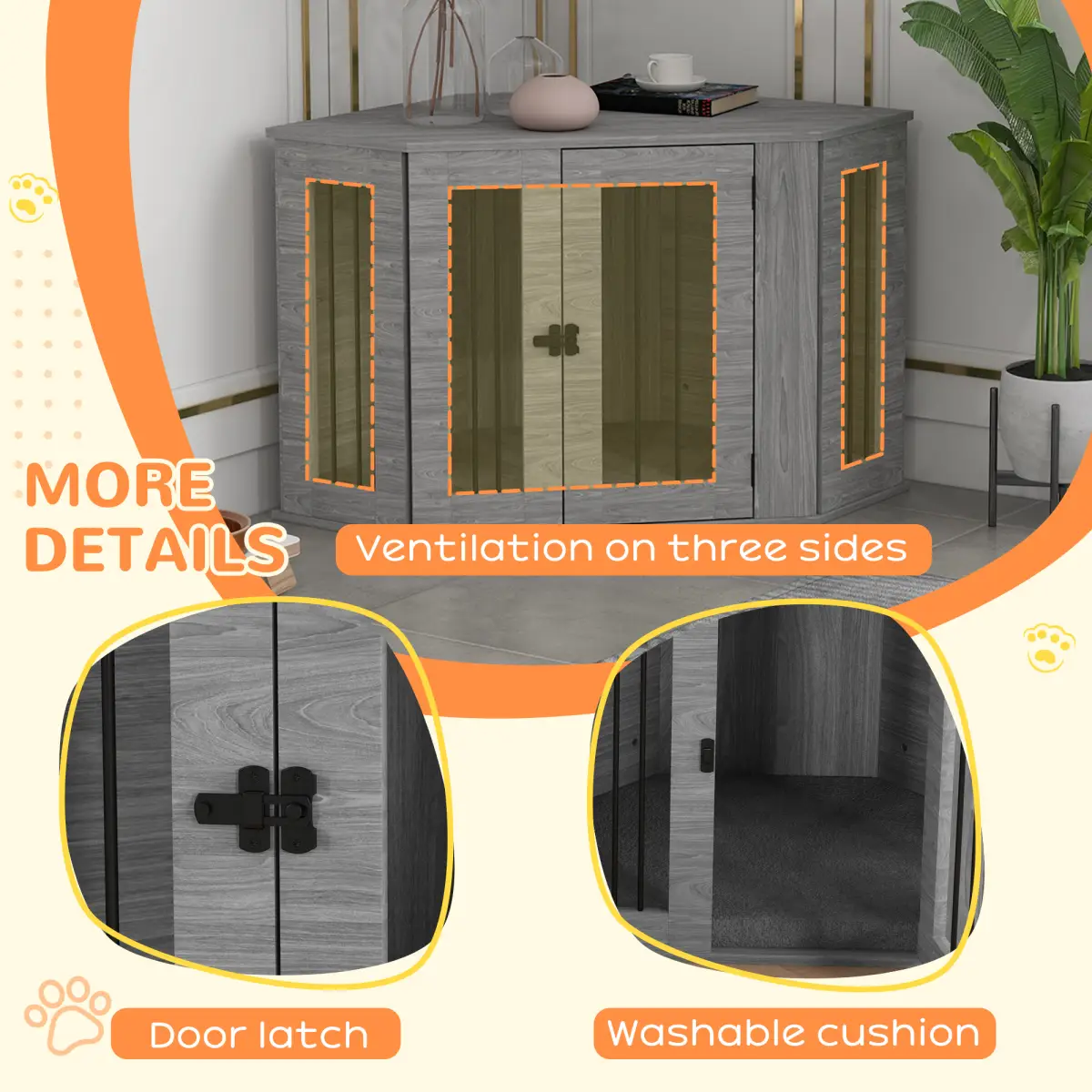 PawHut PawHut Dog Crate Furniture for Medium Dogs w/ Cushion, Large Door - Grey - Dog Crate