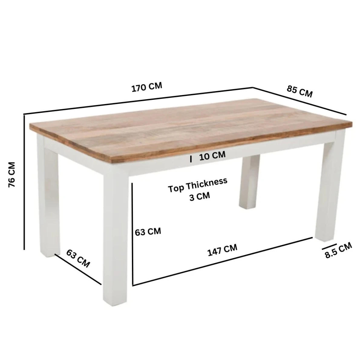 Alfie Dining Table 170 cm Solid Mango Wood For Dining Rooms by Indian Hub