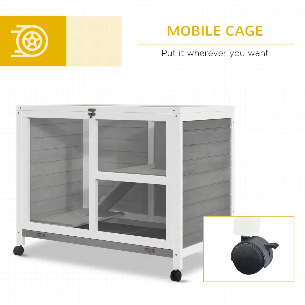 Unbranded Wood Rabbit Hutch Bunny Cage Pet House Indoor W/ Tray Ramp, Grey Pawhut - Rabbit Hutch