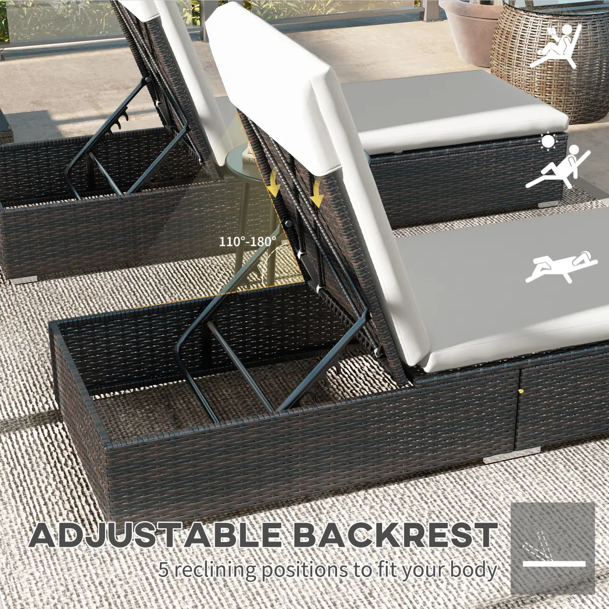 Outsunny Outsunny Rattan Sun Loungers Set of 2, Recliner Chairs, Adjustable Back, Brown - Sun Lounger
