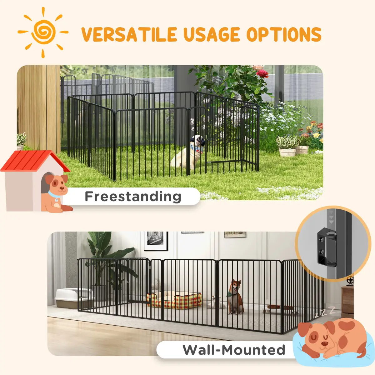 PawHut PawHut 80cm 8 Panels Heavy-Duty Dog Playpen for Small, Medium Dogs - Pet Playpen