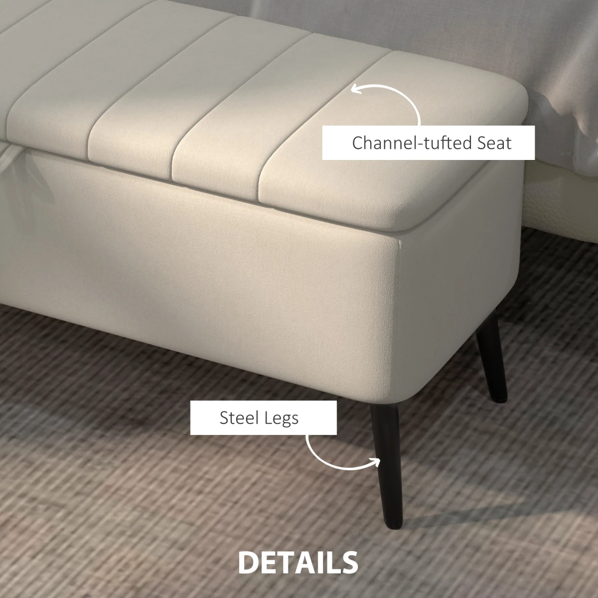 HOMCOM Storage Ottoman Bench Compact Linen Cream White With Under Seat Storage And Padded Lid For Living Room by HOMCOM