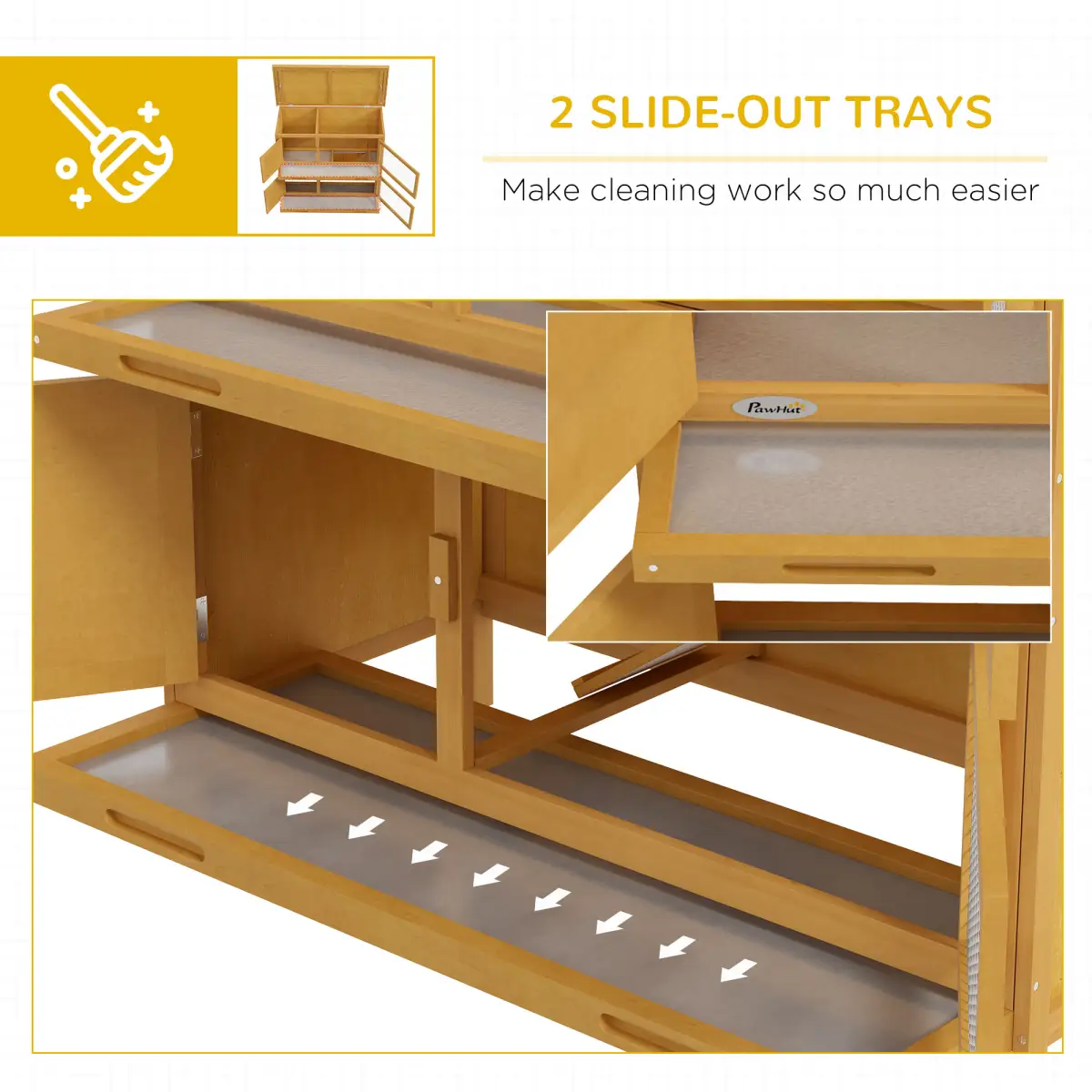PawHut PawHut Double Decker Rabbit Hutch Bunny Cage Pet House Outdoor with Tray, Yellow - Rabbit Hutch