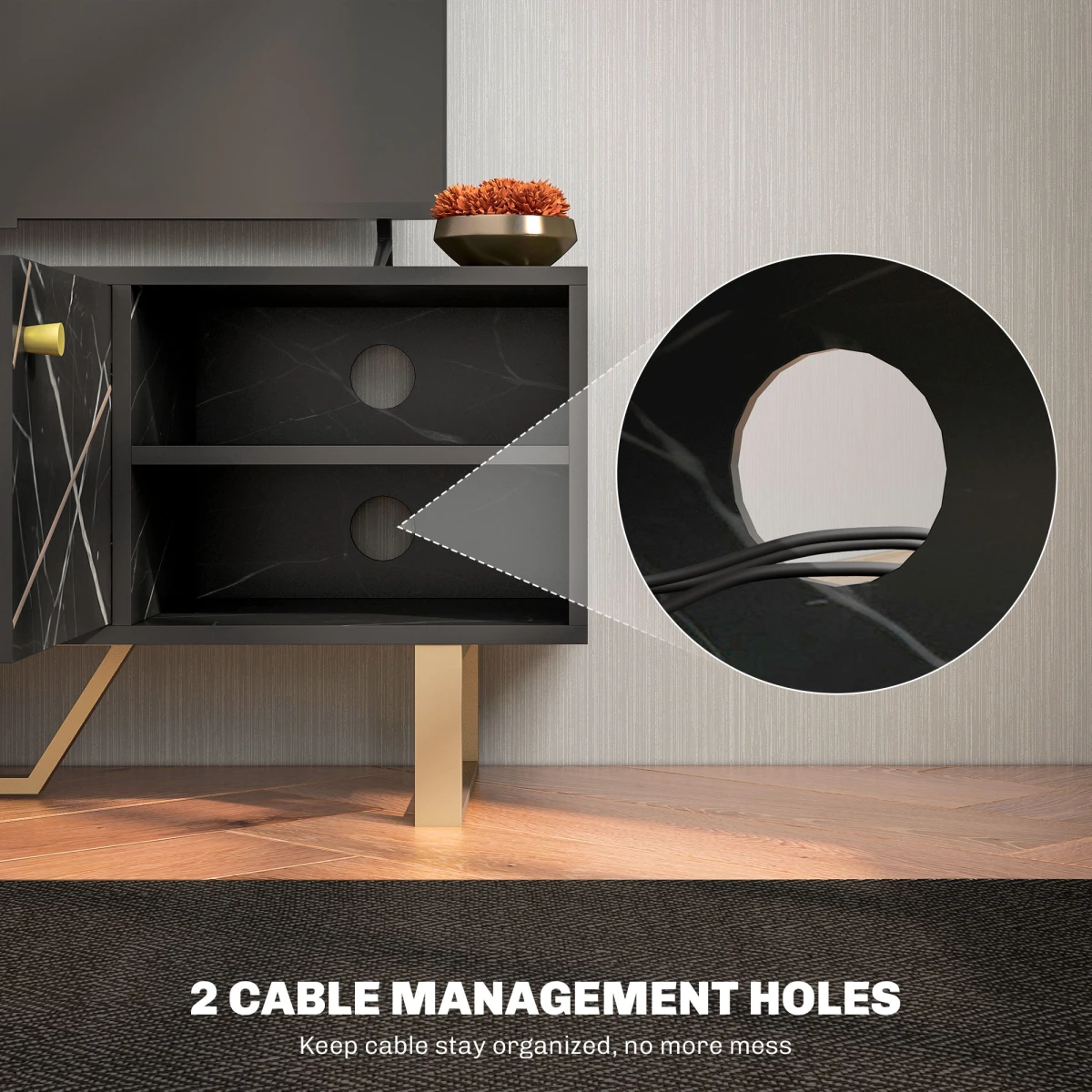 HOMCOM HOMCOM TV Unit Black Marble With Storage For Living Room - TV Unit