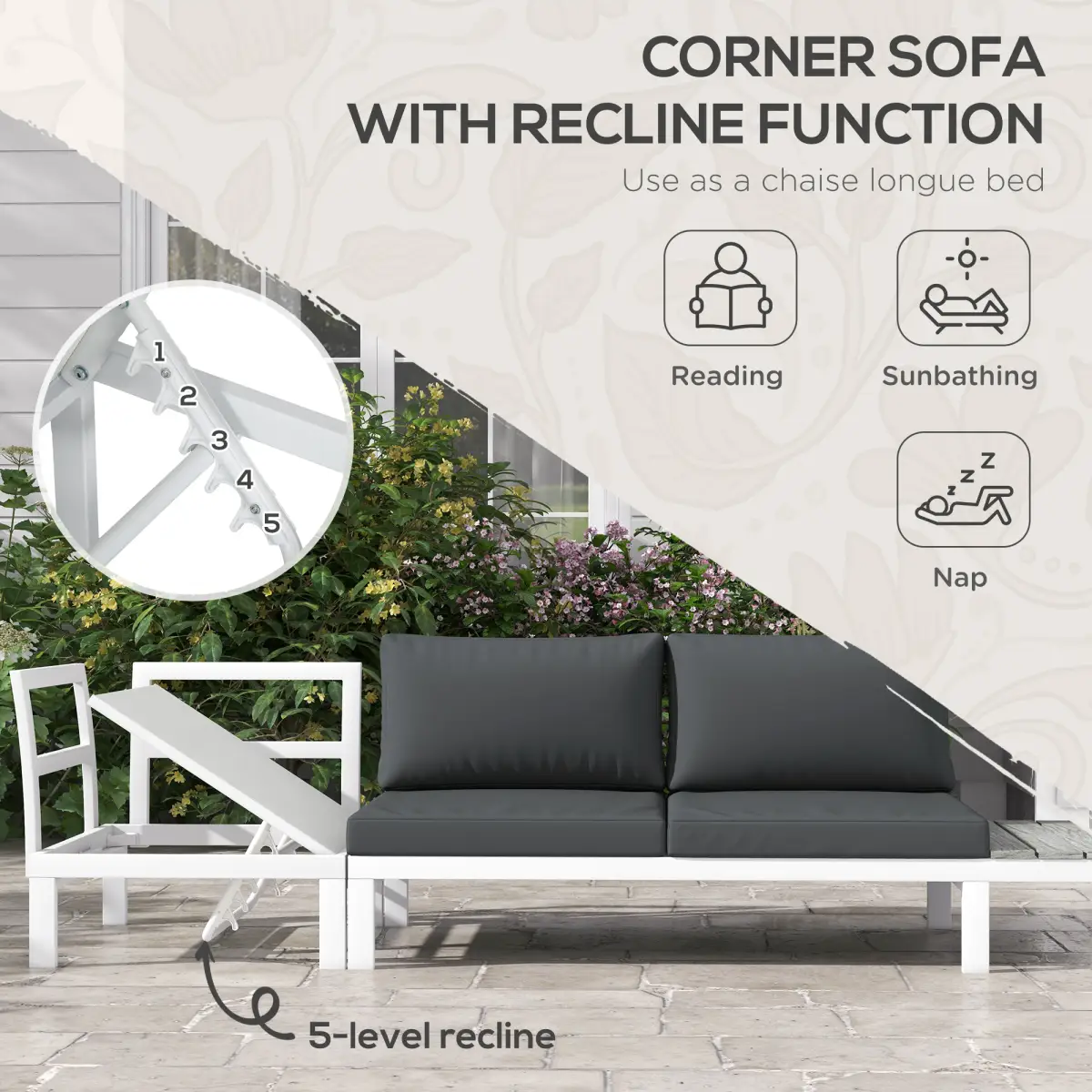 Outsunny Outsunny 4 PCs Garden Set w/ 5-Level Recline Corner Conversation Sofa Set White - Garden Sofa Sets