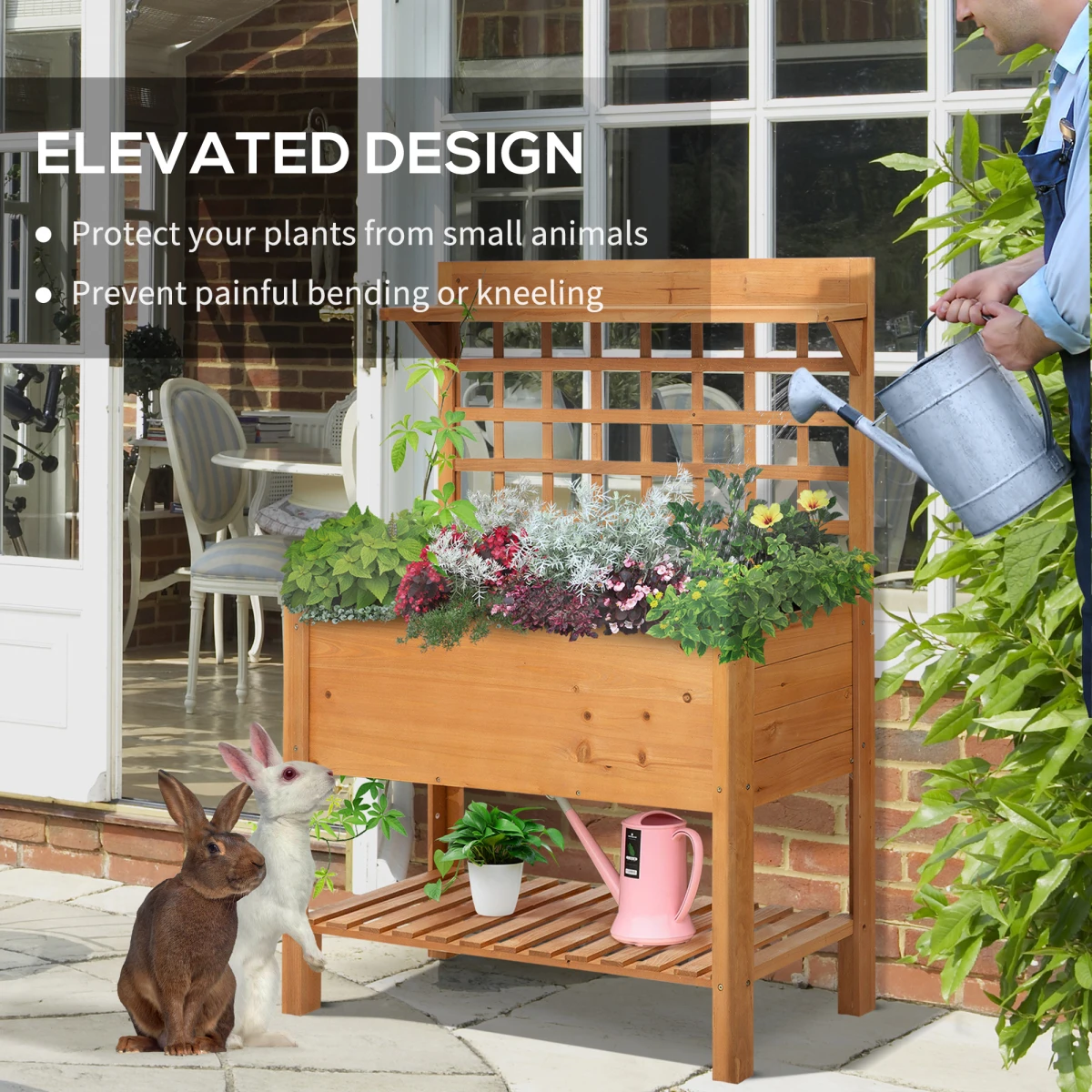 Outsunny Outsunny Wooden Planter 105x40x135cm Two Shelves Garden - Planters