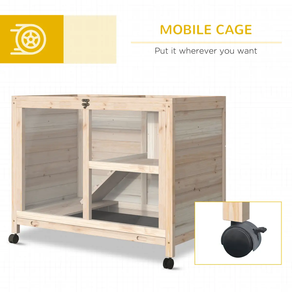 Pawhut Indoor Rabbit Hutch Guinea Pig House Bunny Cage Openable Roof, Natural - Rabbit Hutch
