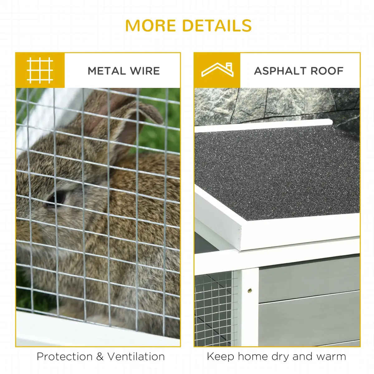 Pawhut Rabbit Hutch Small Animal Cage Pet Run Cover, with Water-resistant Asphalt Roof - Rabbit Hutch