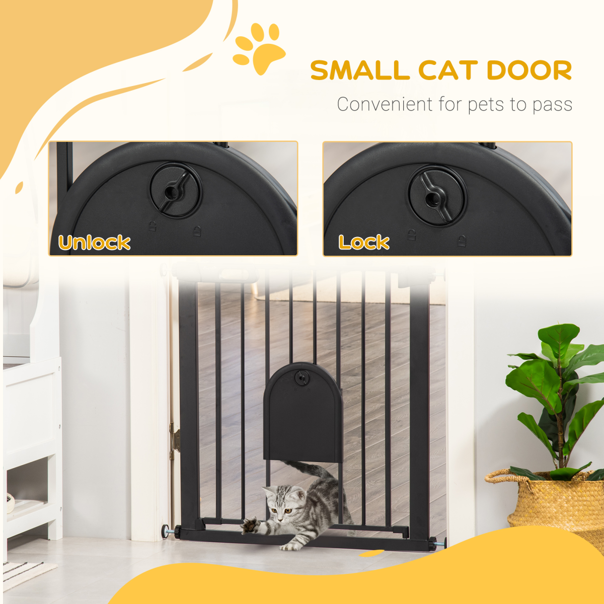 75-82 cm Pet Safety Gate, Stair Pressure Fit, Auto Close, Double Locking, Black - from Unbranded