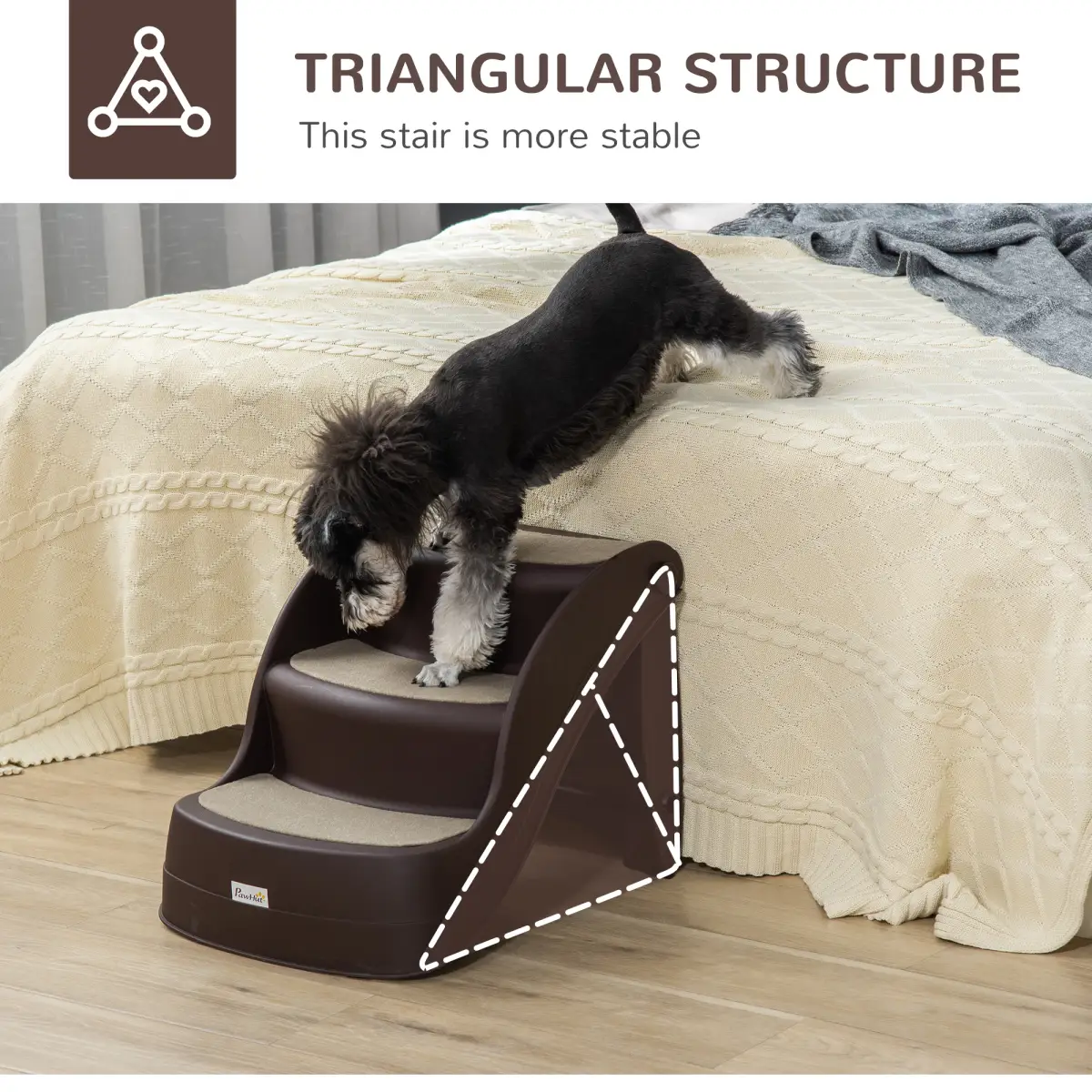 Unbranded Portable Dog Steps Non-slip Pet Stairs 3-Step Design for High Beds Sofas, Brown - Dog Steps