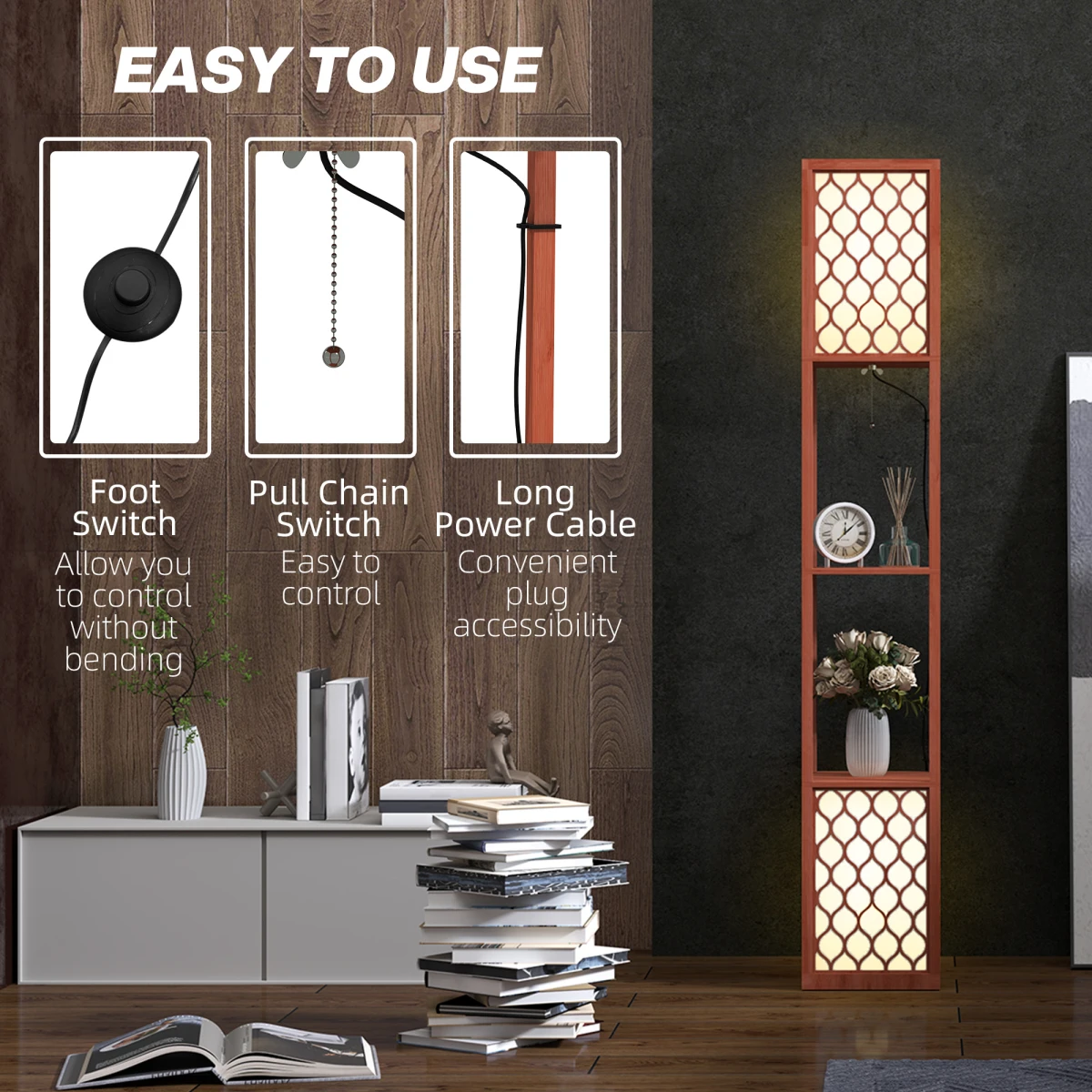 HOMCOM 2-Light Floor Lamp with Shelves for Cozy Living Spaces by HOMCOM