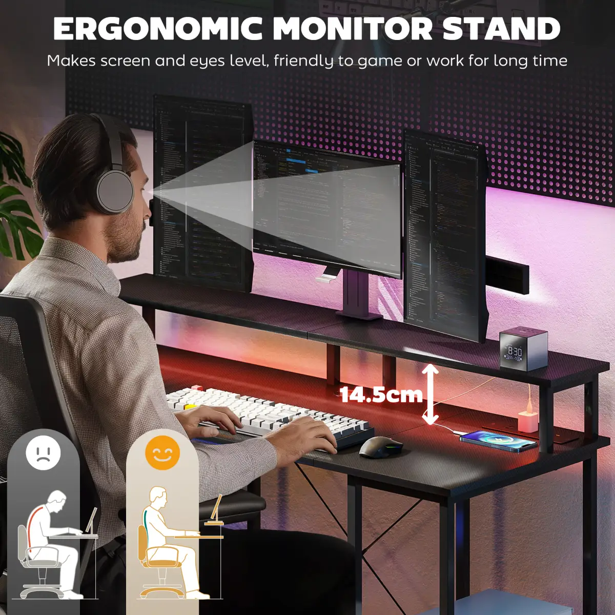 HOMCOM HOMCOM Computer Desk Reversible Home Office Desk with Storage Grey - Desk