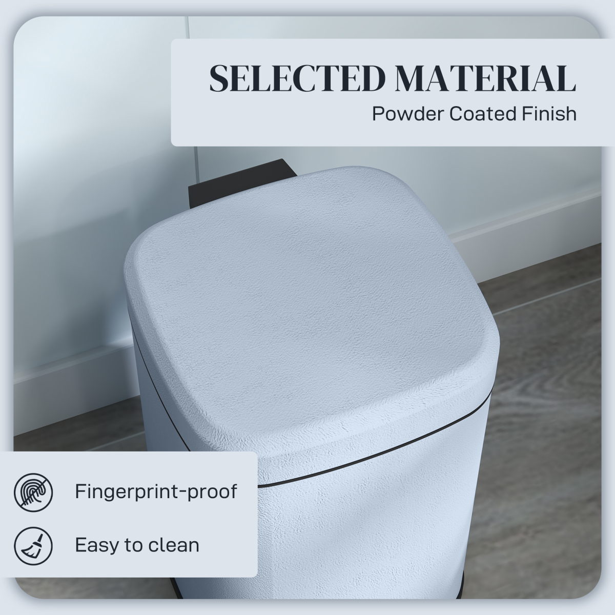 HOMCOM 12L Kitchen Pedal Bin, Metal Rubbish Bin with Soft-close Lid, Light Blue - from HOMCOM