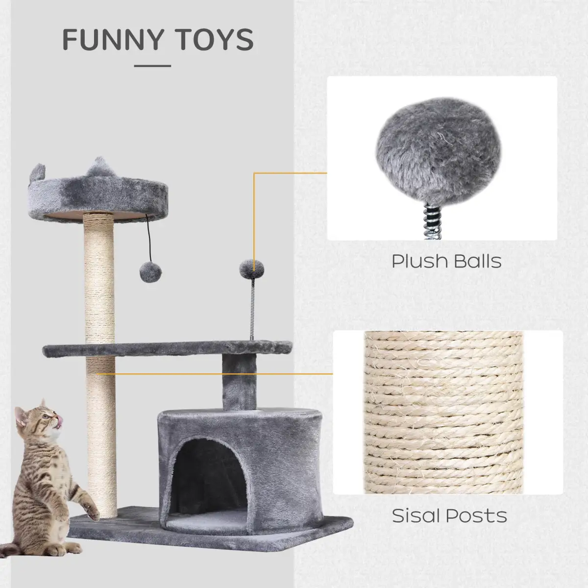 Pawhut 81cm Cat Tree Scratching Post Tower for Kitten Large Cats Activity Centre House - Cat Tree