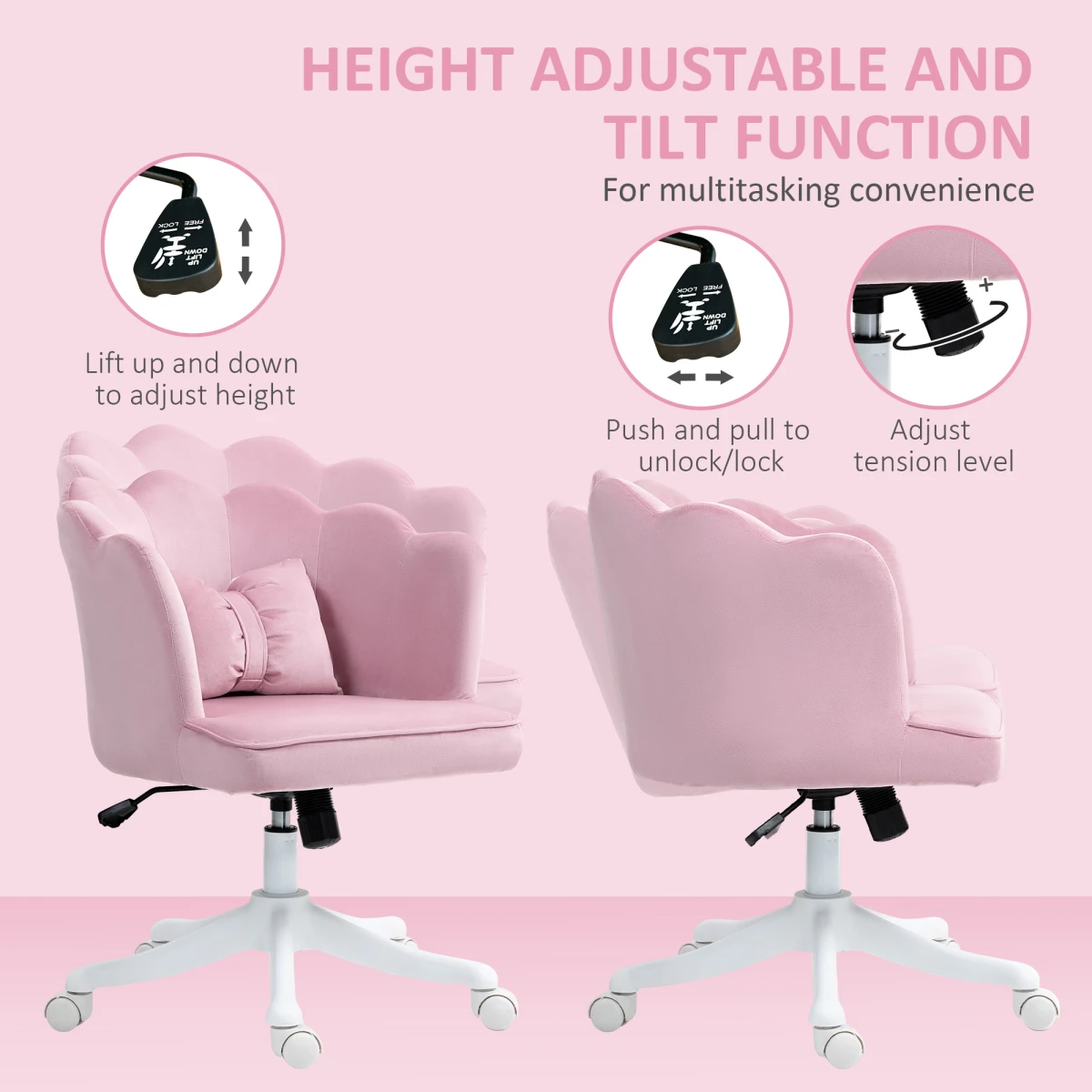 Velvet Office Chair 54cm Wide Lumbar Tilt For Home by N/A