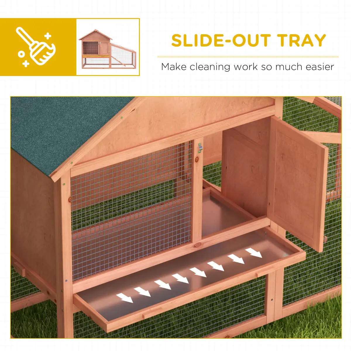 Pawhut 2 Tier Wood Rabbit Hutch Water Resistant Asphalt Roof Ramp 144 x 64.5 x 100 cm - Rabbit Hutch