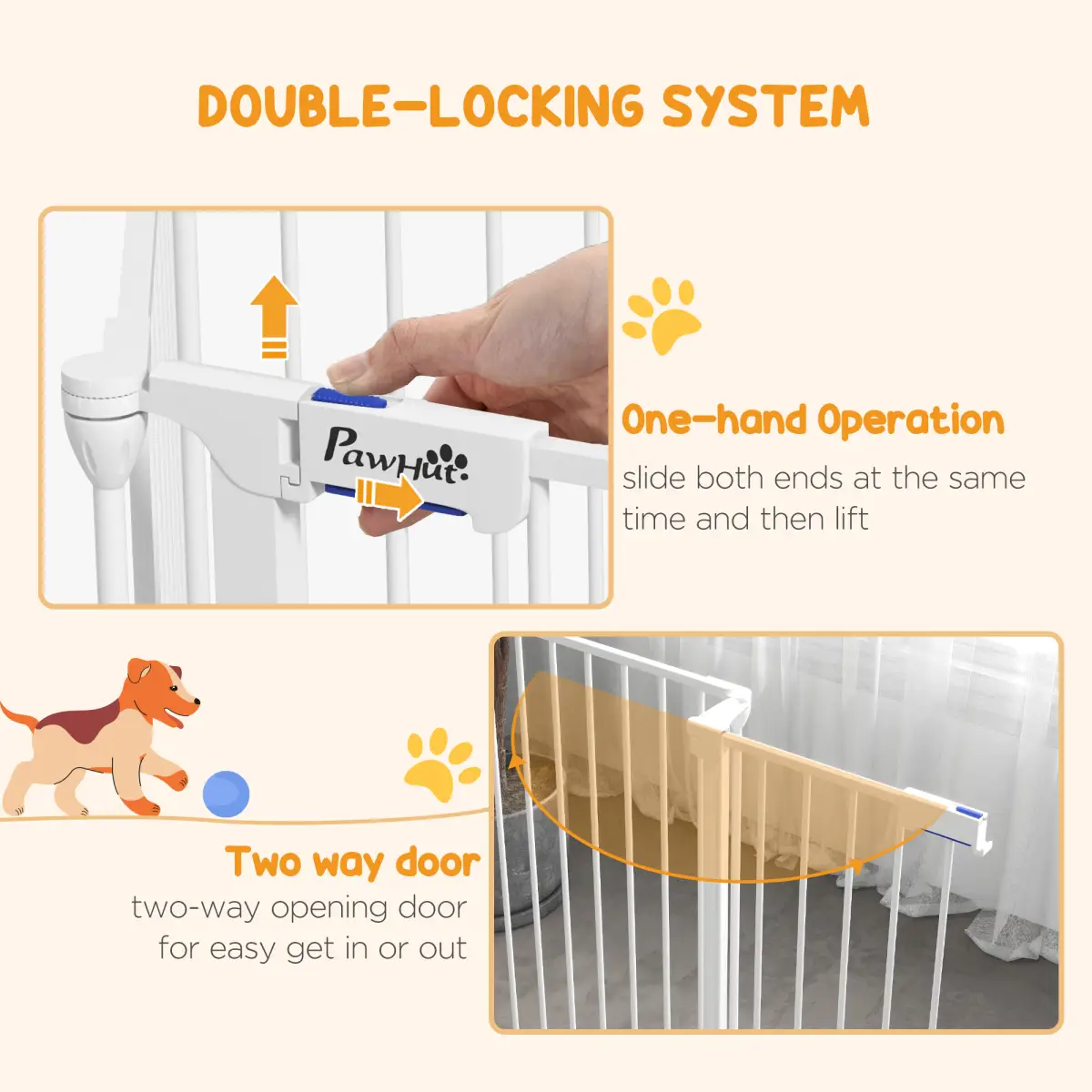 PawHut PawHut 2 in 1 Dog Pen, Safety Pet Gate, 6 Panels, for Medium Dogs, 90Hcm - White - Pet Gate