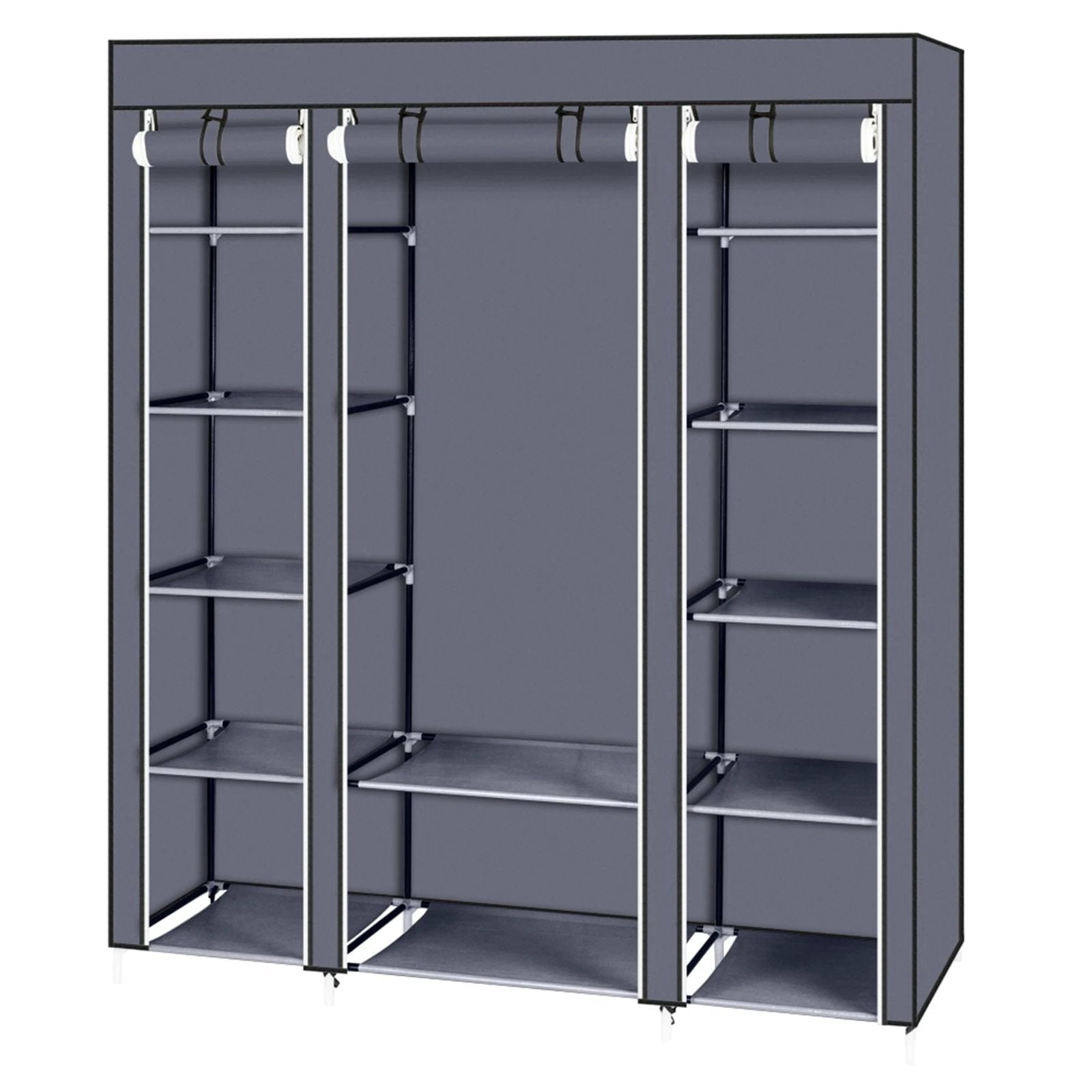 69" Portable Clothes Closet Wardrobe Storage Organizer with Non-Woven Fabric Quick and Easy to Assemble Extra Strong and Durable Gray by N/A