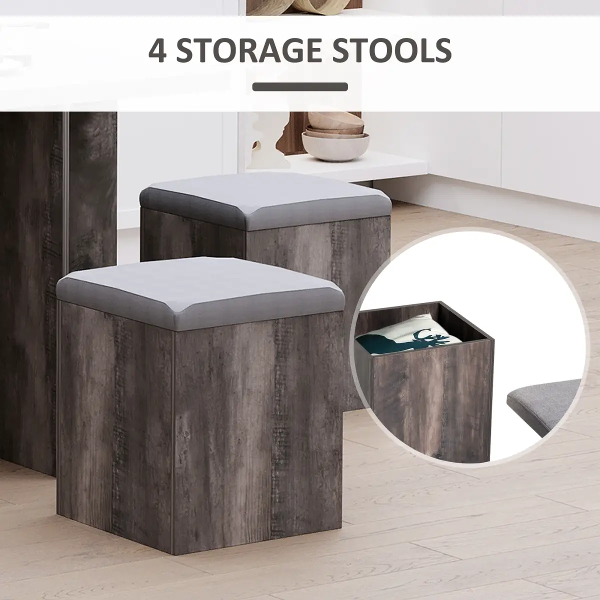 HOMCOM 5Pcs Garden Wooden Dining Table Set Particle Removable Lid Board Chair Seat-Grey - Garden Set