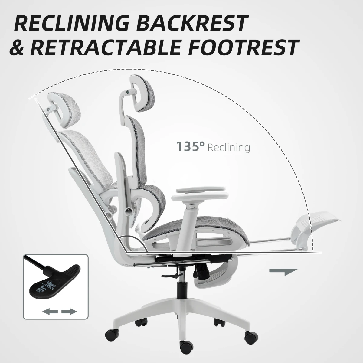 HOMCOM Ergonomic Office Chair Height Adjustable 3D Armrests 135 Degree Recline Mesh Back For Home Office by HOMCOM