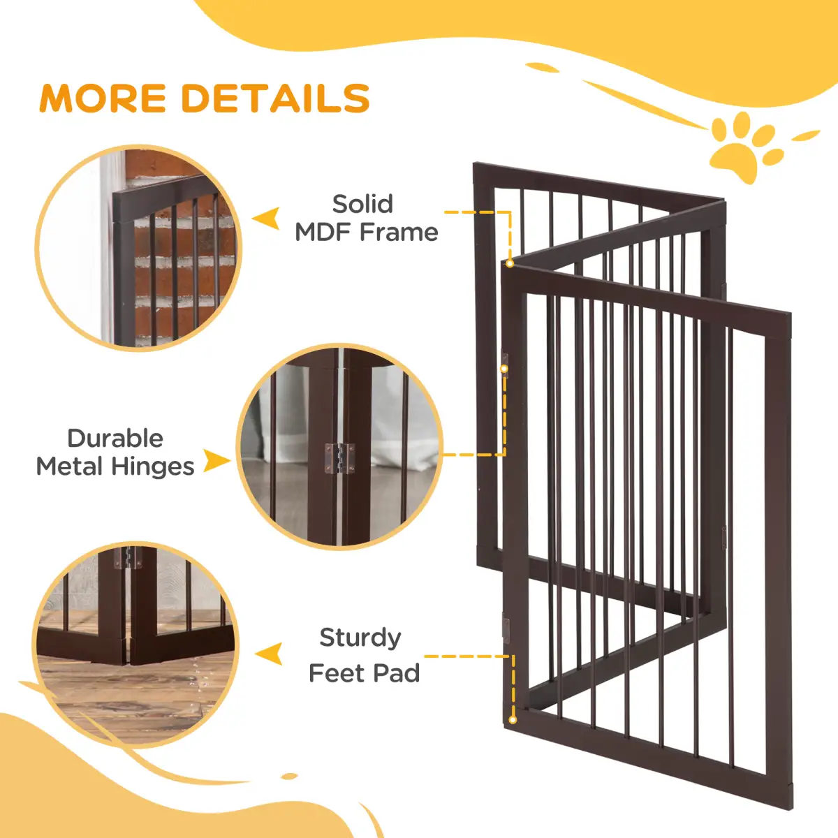 Pawhut Folding Pet Gate Dog Fence Child Safety Indoor Durable Free Standing Pine Wood - Pet Gate