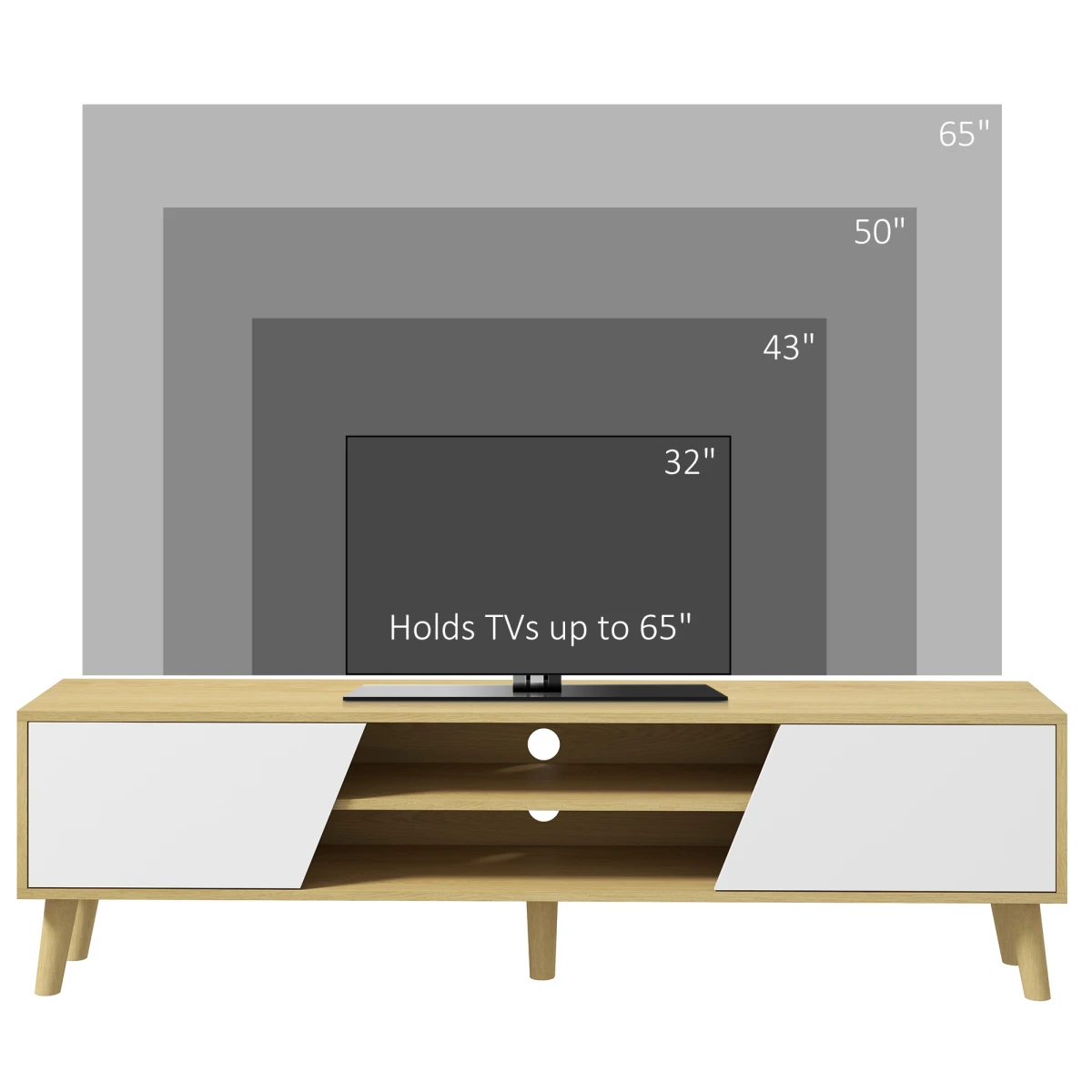 HOMCOM TV Stand 65in Oak With Shelves For Living Room - TV Unit