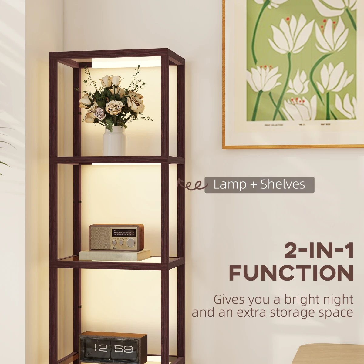 N/A Premium Floor Lamp With Four Tier Shelves And Led Warm White 3000K For Cozy Living Room Ambience - Lamp