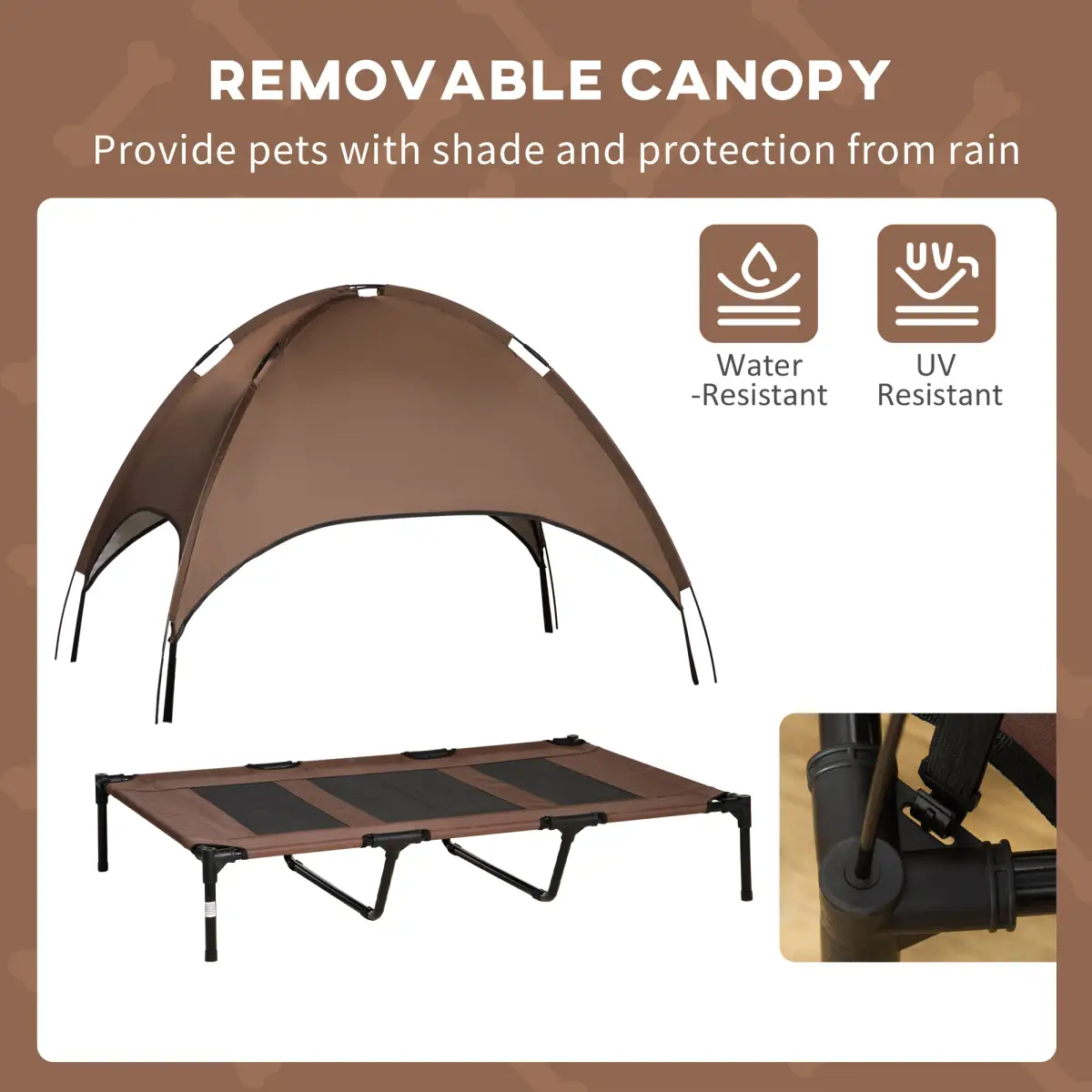 PawHut 122 cm Elevated Pet Bed Dog Cot Tent with Canopy Instant Shelter Outdoor Coffee - Dog Beds