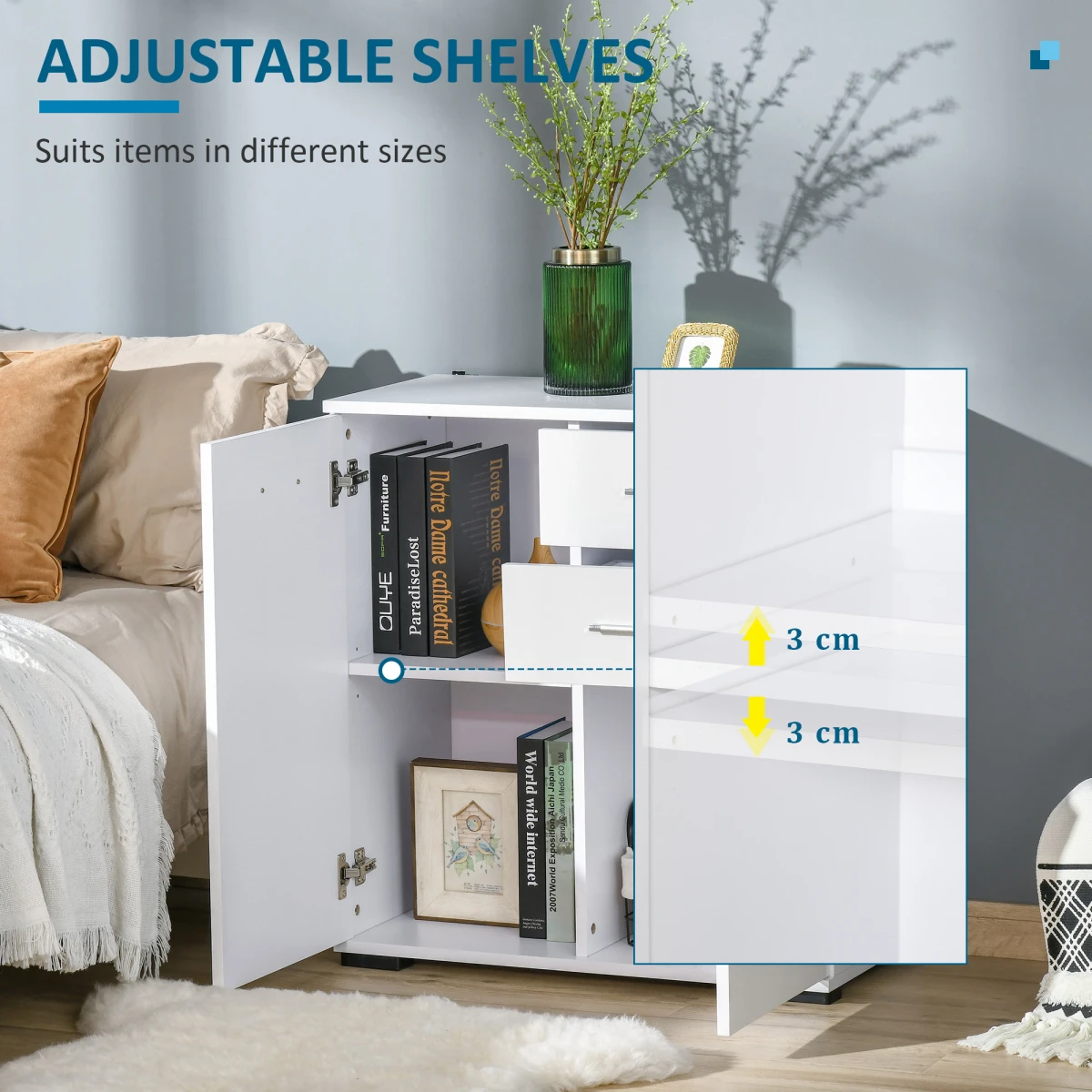 Unbranded White High Gloss Shoe Cabinet 2 Door 2 Drawer Hallway Storage Adjustable Shelves - Shoe Storage